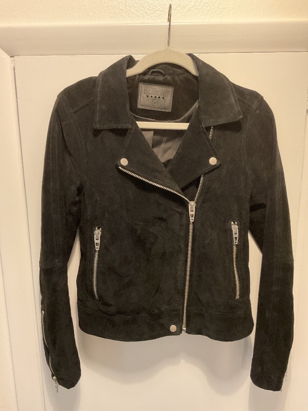 Blank NYC Suede Moto Jacket, Black, Size Medium